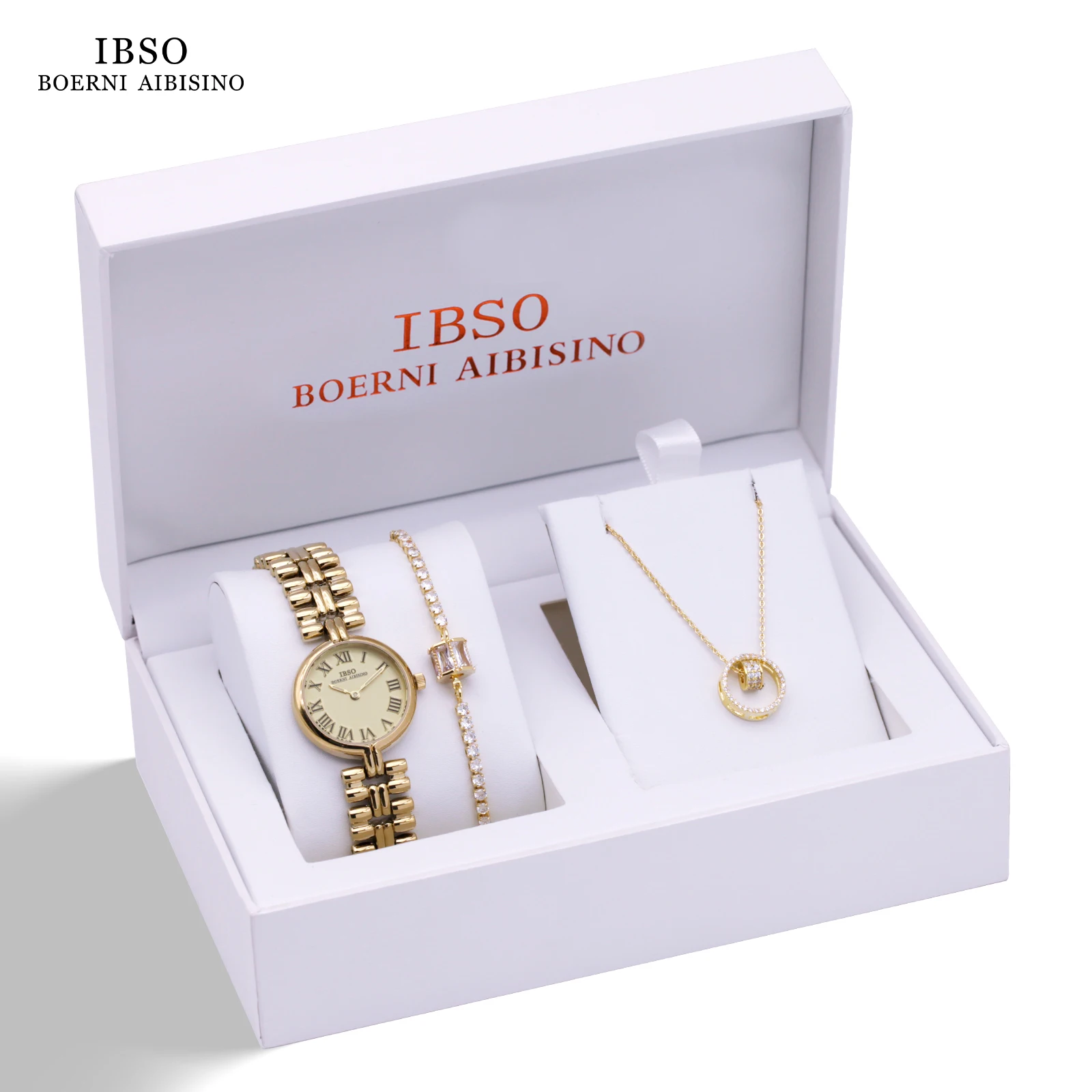 IBSO Brand Women Luxury Gold Watch Necklace Set Female Jewelry Set Fashion Creative Crystal Quartz Watch Lady's Gift