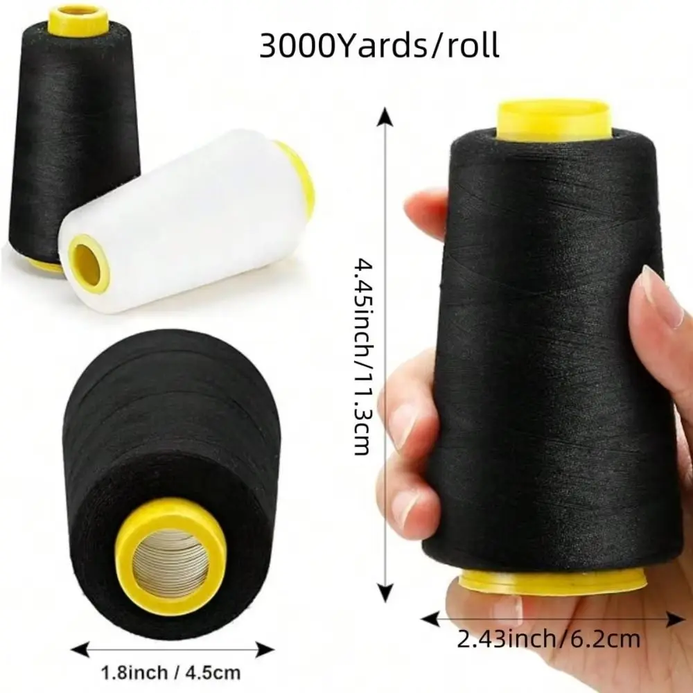 DIY 콘형 스풀 402 재봉실 3000야드 검정 흰색 폴리에스터 실 재봉용품 가정용