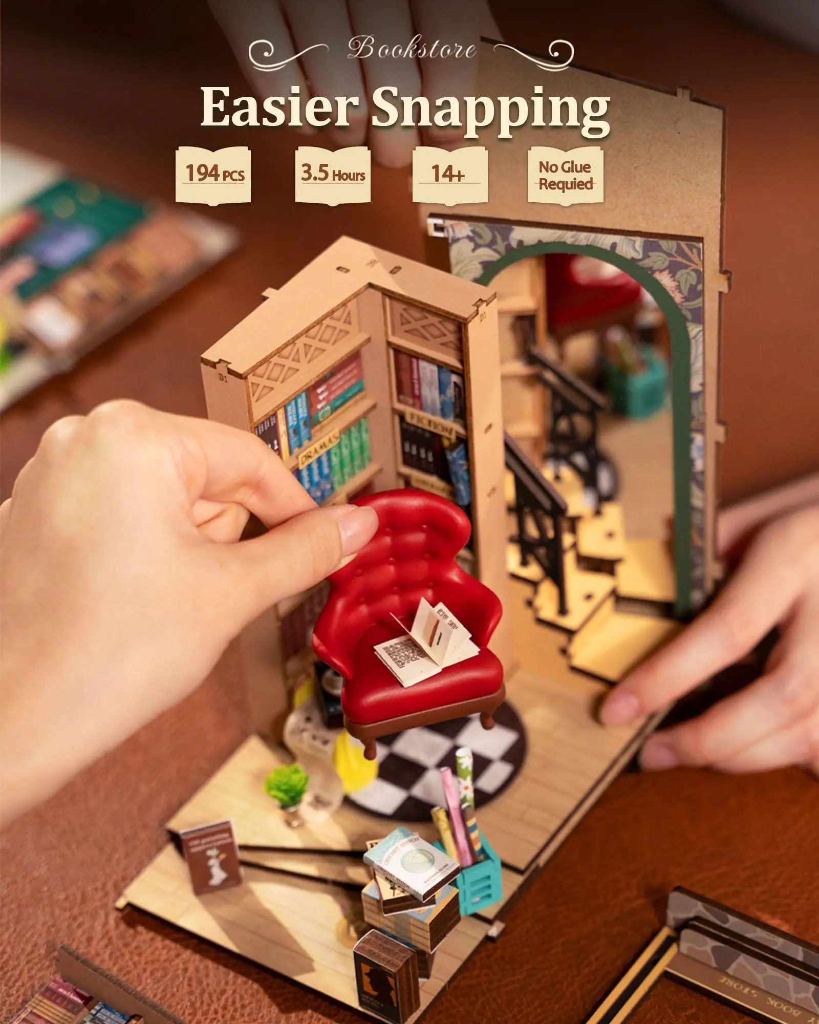 Wooden Toys Robotime Rolife Booknook Bookstore with Light For Girls Housewife Home Decor Easy Assembly