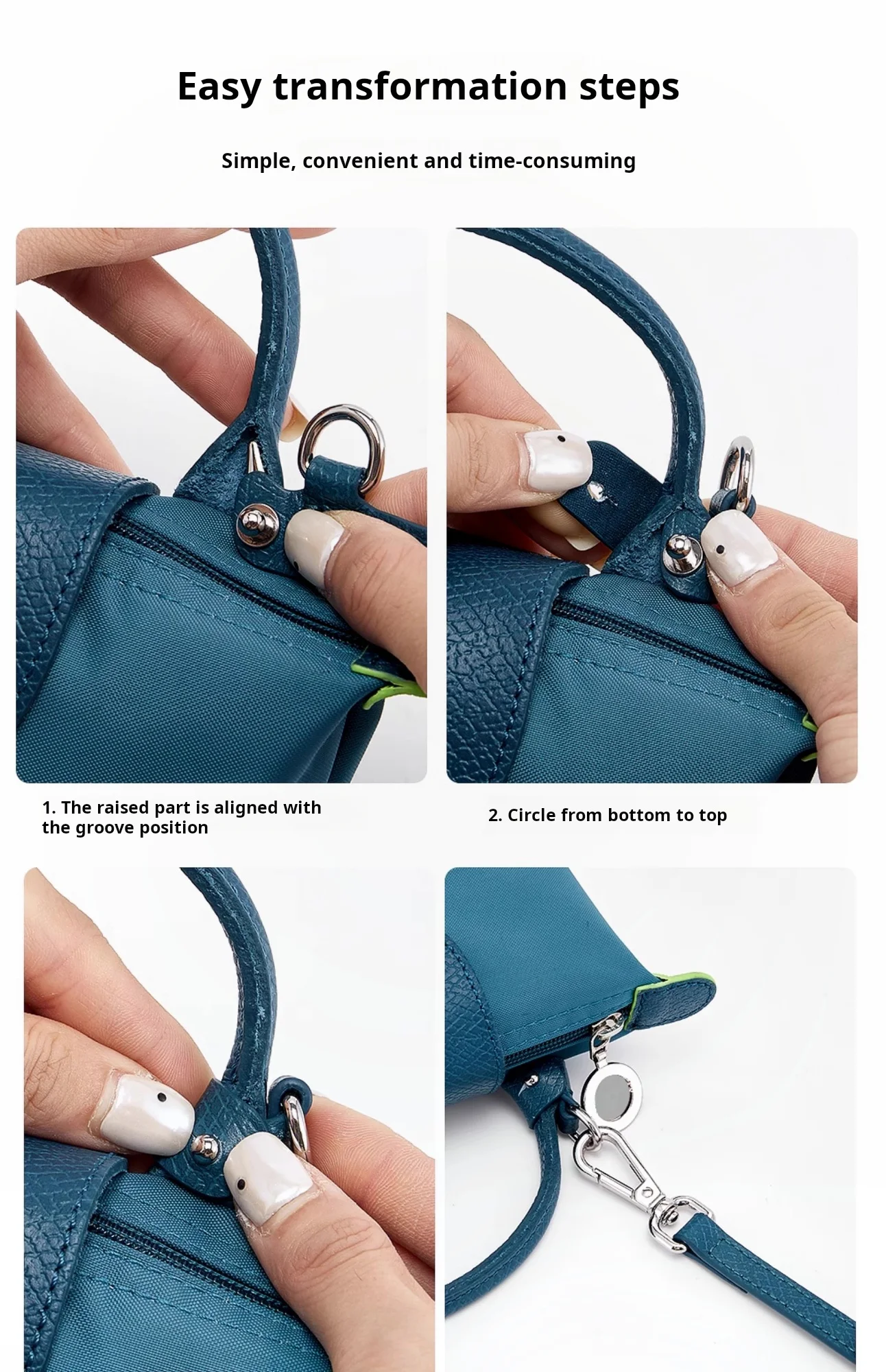 Leather Replacement Crossbody Bag Strap Fit for 2024 New Longchamp mini shoulder strap without punching modification