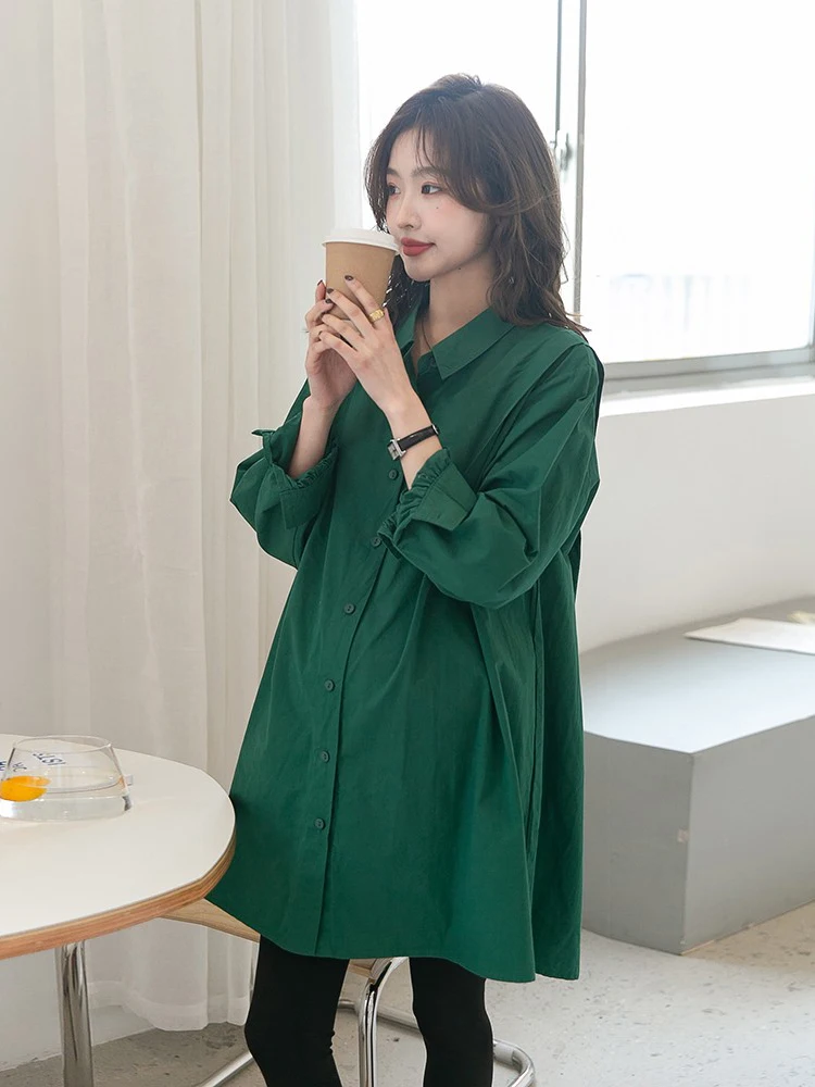 임산부를 위한 봄 유행 셔츠 스타일 수유 친화적인 미디 길이 긴팔 여성 의류