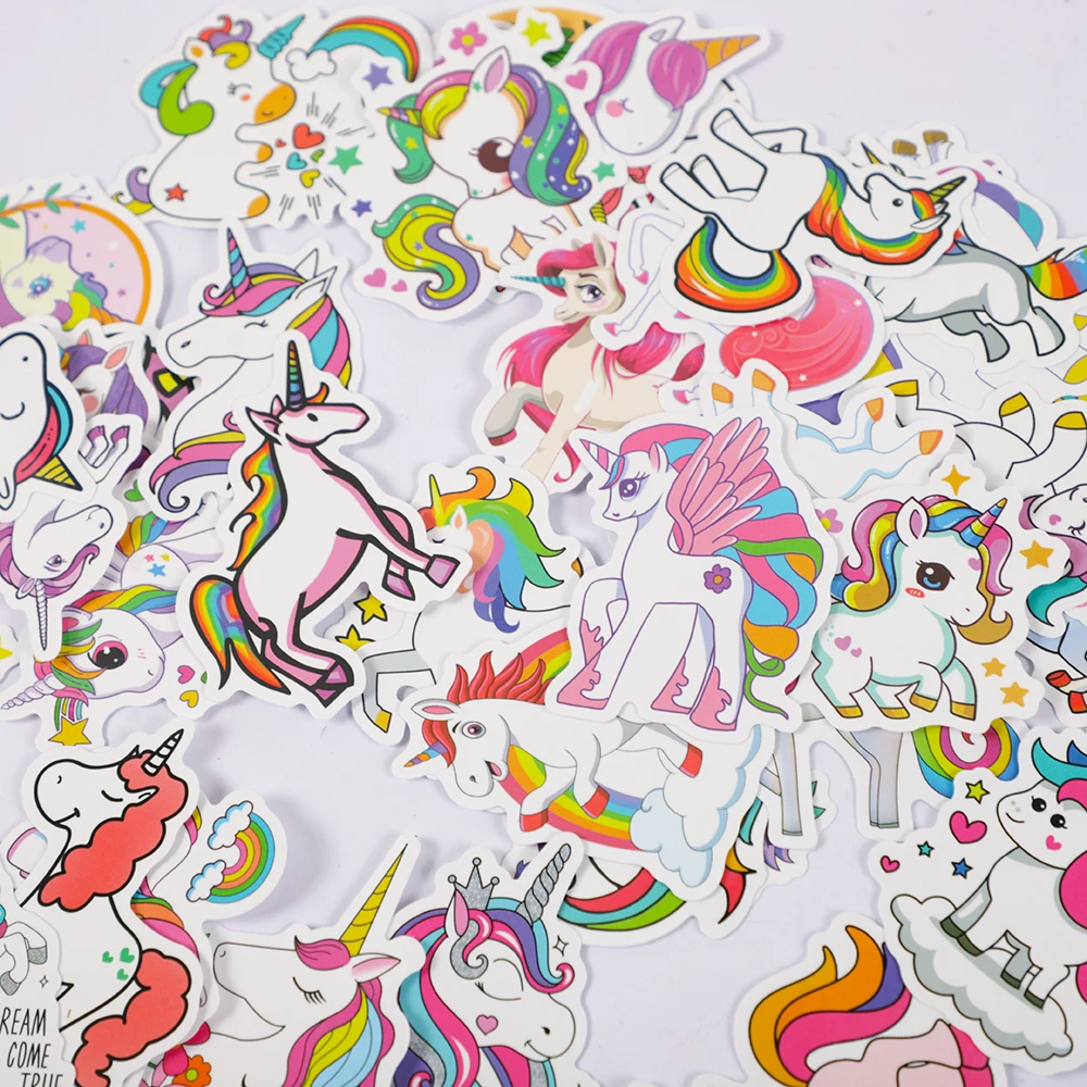 Cartoon Unicorn Theme Party Favors 50Pcs Rainbow Unicorn Stickers Toy For Kis Birthday Party Baby Shower Gifts Goodie Bag