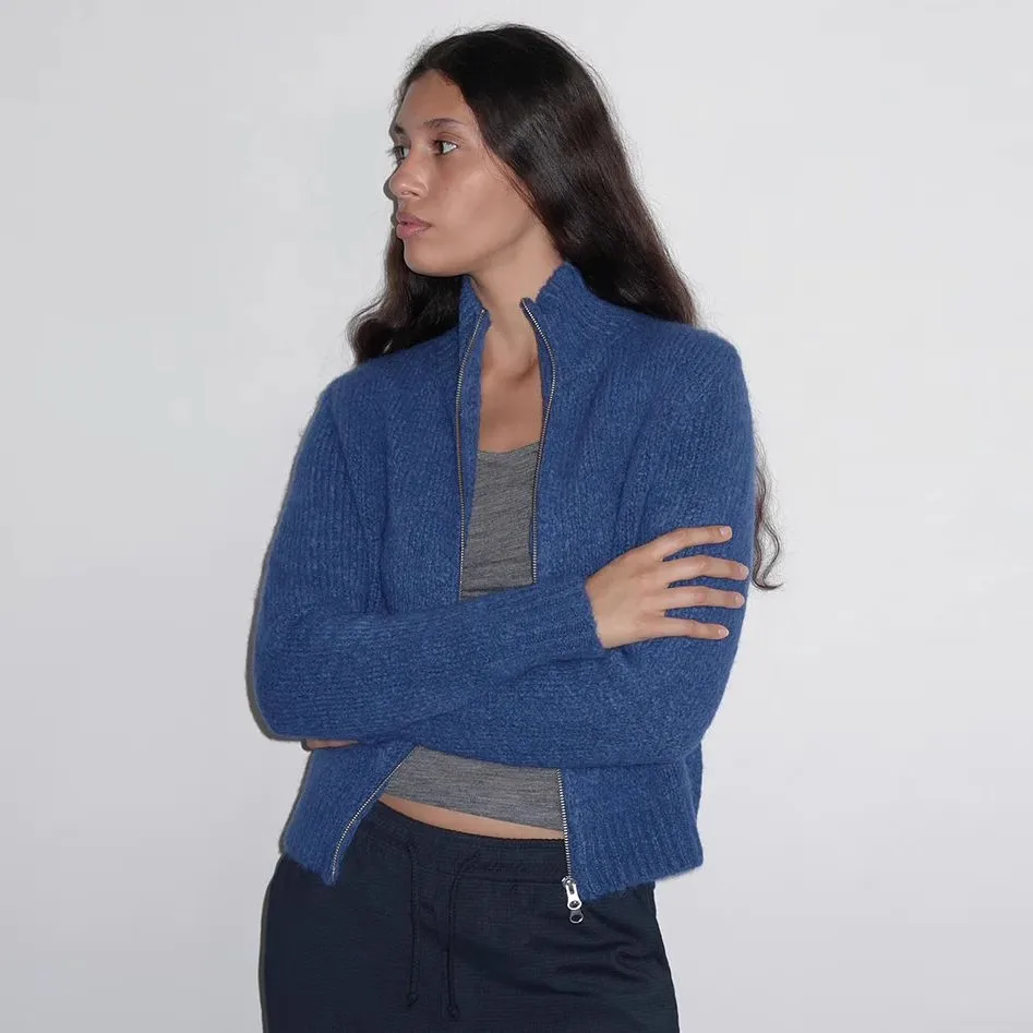 Paloma Spain's new soft knitted jacquard wool blend zipper cardigan sweater for women in autumn and winter 3