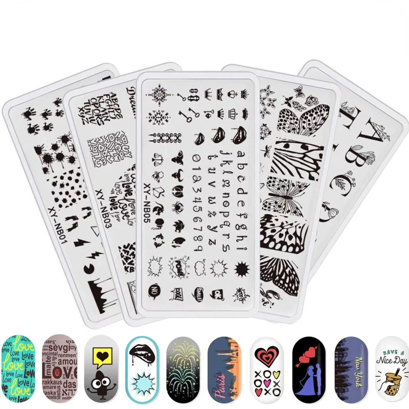 Nail Stamping Plates Cute Animal Image Art Templates Valentines Day Floral Flower Letter Theme Nails Stencils Print Tools |