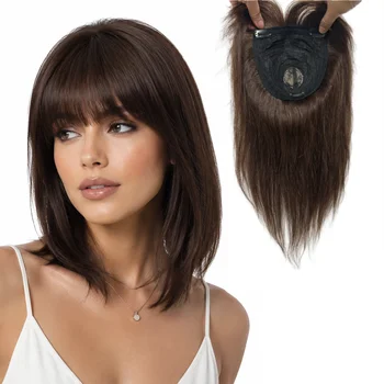 Topper per capelli umani con frangia da donna, extension a clip in capelli brasiliani per capelli diradati e caduta dei capelli, dall'aspetto naturale
