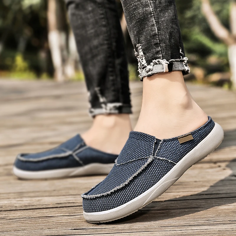 Canvas Slip Op Halve Schoenen Voor Heren 2022 Casual Slippers Voor Zomer Gratis Verzending Ademend Lichtgewicht Big Size 47 Zapatillas