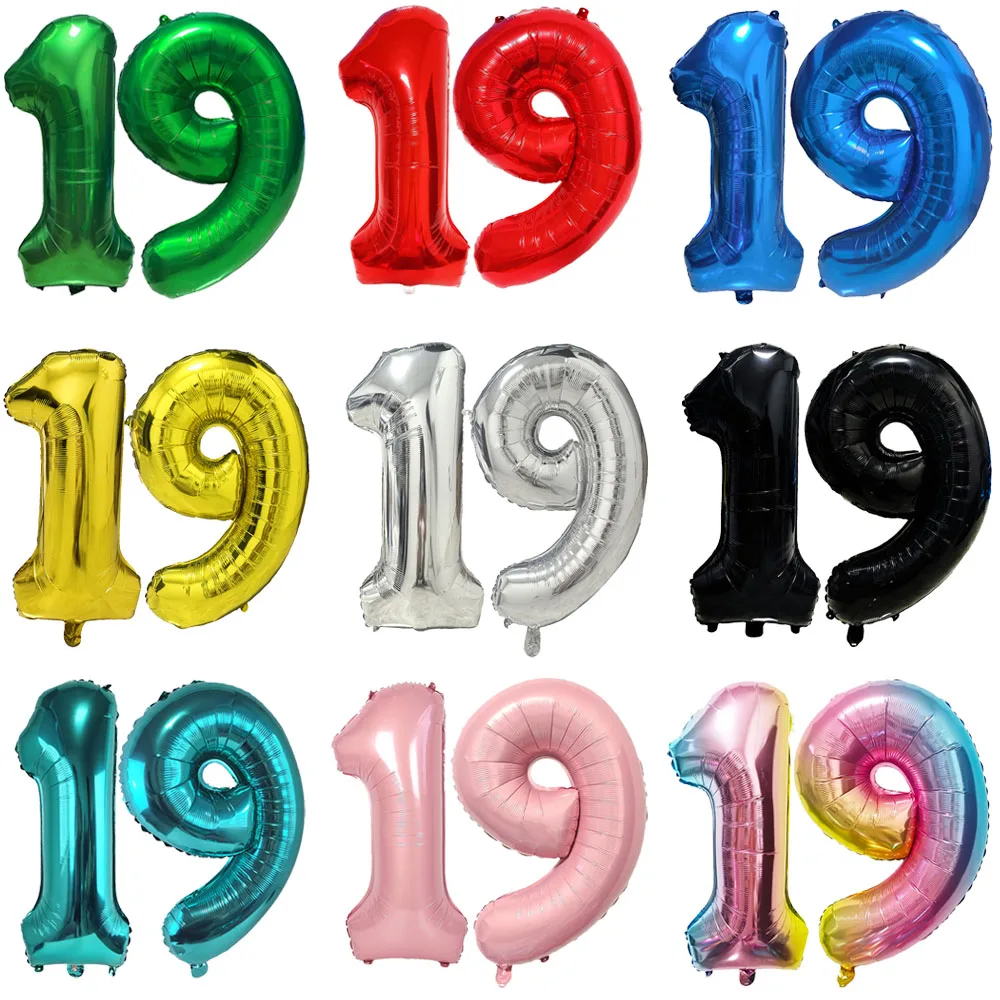 Nummer 19 Ballon 19er Ziffernballon Neunzehn Kinder 19. Geburtstag 32 Zoll Großer Ballon in Blau Grün Rot Rosa Golden Schwarz Bunt