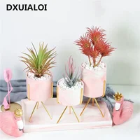 Nordic Ceramic Iron Art Marble Vase Pattern Rose Gold Green Table Plant Pot For Home Office Vases Decor Succulent Flower Pot 1