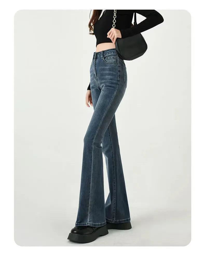 wide leg jeans High Waist Skinny Flare Jeans Women Wide Leg Denim Pants 2022 Fashion Vintage Streetwear Trousers Female All-Match Denim blue jeans