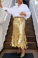 Plus Size Women Formal Skirts Elegant Gold Silver Long Sequin Party Club Evening High Waist Skirts Female Casual Cocktail Skirts - Image 5
