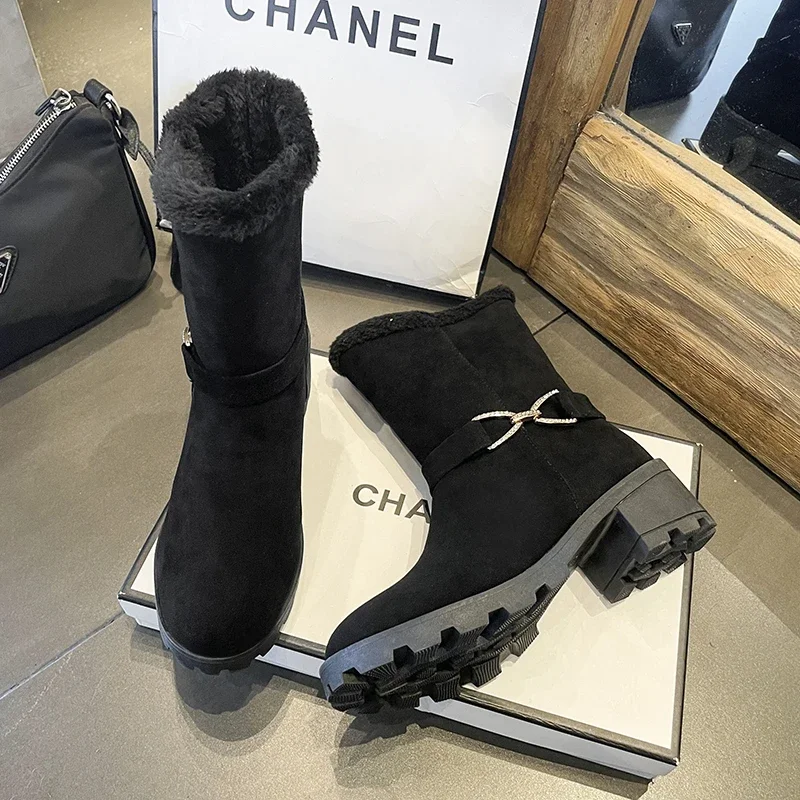 2024 Winter Boots Women's Fur Warm Snow Boots Women's Warm Wool Boots Ankle Boots Comfortable Shoes Casual Womens Mid-calf Boots