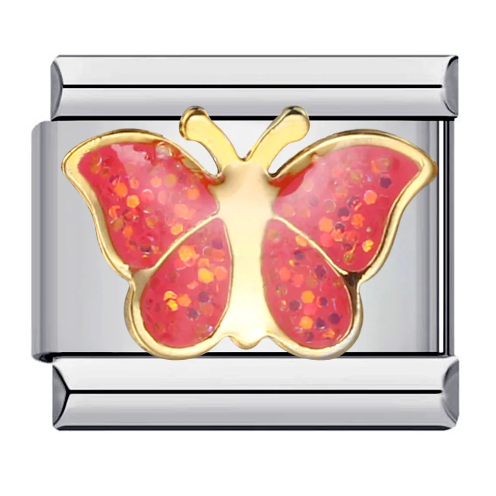 Vibrant Y2K-Inspired Butterfly, Ladybird, and Bee Charm Bracelet Links - Stainless Steel