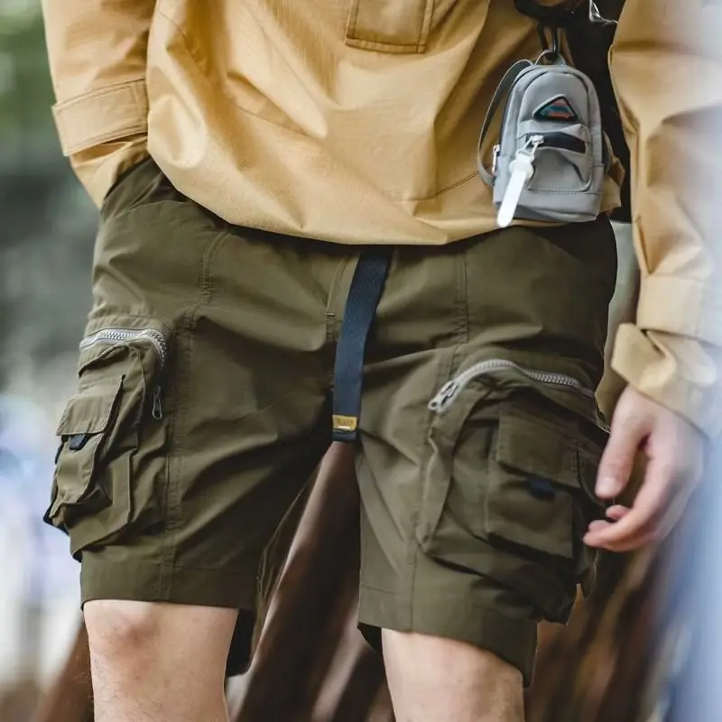 Outdoor Summer Shorts Men's Trend Olive Green Solid Pants Multi Pocket Work Suit Shorts Men's Straight Half length Pants Men's