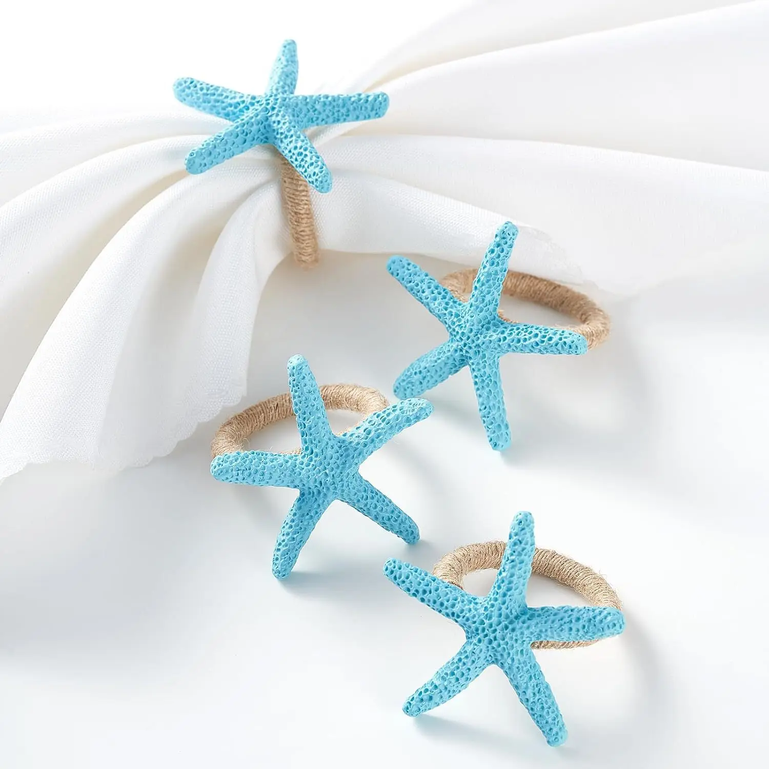 6/1PCS Napkin Rings Starfish Napkin Rings for Table Decor White Sea Star Ring Holders for Coastal Decor Beach
