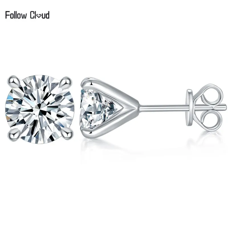 Follow Cloud 3.0 Carat 9.0mm Moissanite Stud Earrings for Women 925 Sterling Silver Screw Back Sparkling Wedding Jewelry Gifts