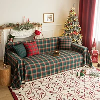 Christmas Plaid Couch Cover with Tassel Washable Sofa Covers Couch Furniture Protector Seat Slipcover Sofa Towel for Living Room 2