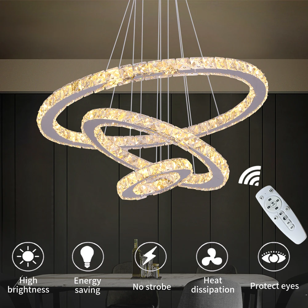 Crystal Pendant Light Living Room Remote Control Gold Chrome Lustre Ceiling Chandeilers Lamp for Bedroom Home Decoration Luminai