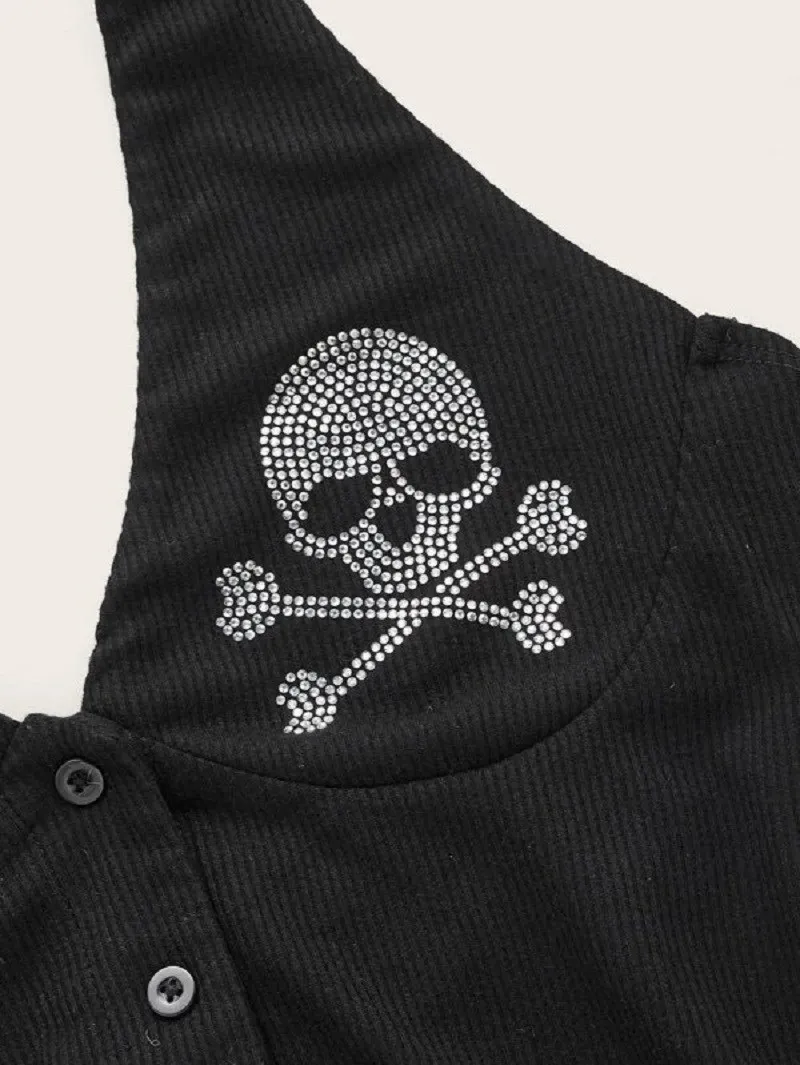 Punk strass halter neck strap sleeveless weste streetwear sexy tank top vintage Goth Ästhetischen Sommer Mode Casual Leibchen – Detail 22