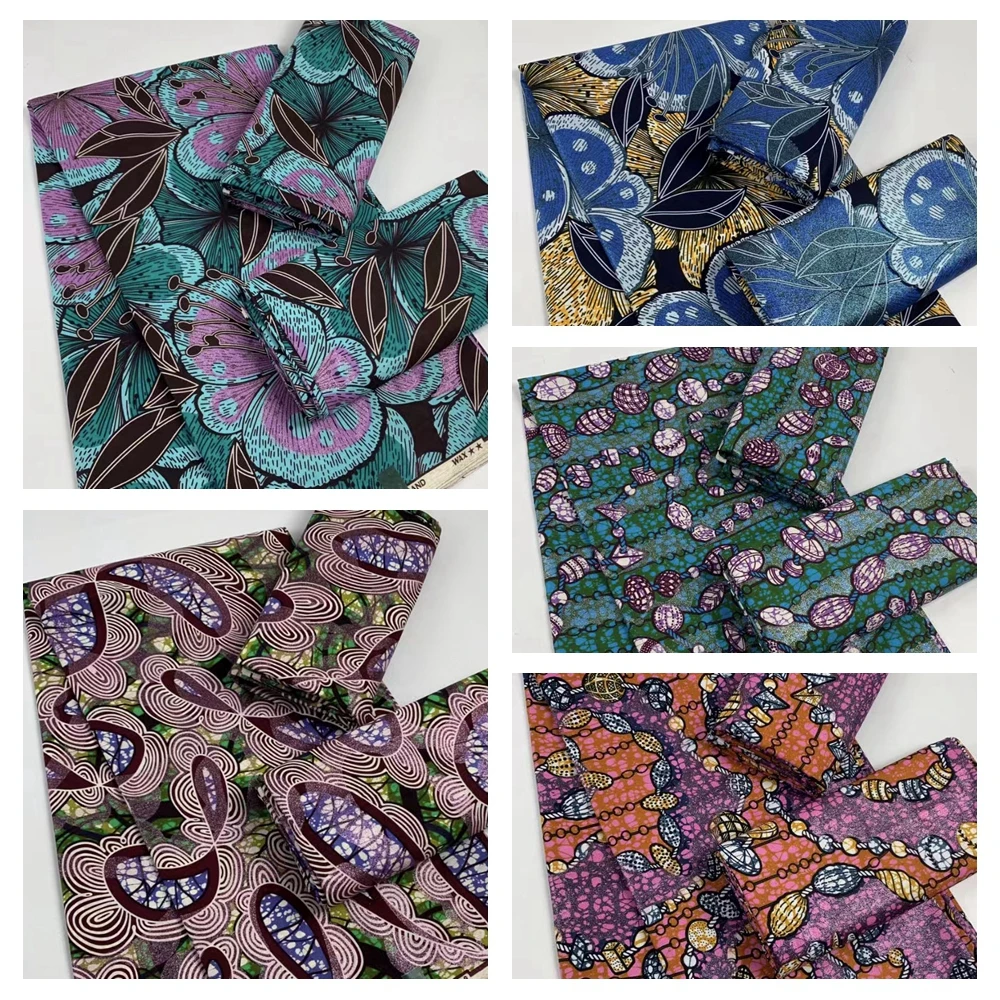 

2023 African Glitter Real Wax Fabric Original Batik New Grand Pagne Tissu Ankara Golden Shiny Fashion 6Yards 100Cotton For Sew