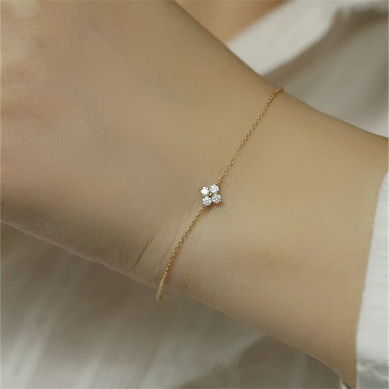 925 Sterling Silver Plated 14k Gold Bracelet Korean Design Temperament Zircon Flower Bracelet for Women Jewelry Accessories