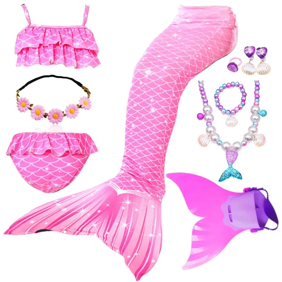 Swimming Mermaid Tail Kids Girls Halloween Costume Cosplay Children Swimsuit Fantasy Beach Bikini Add Monofin Fin Birthday