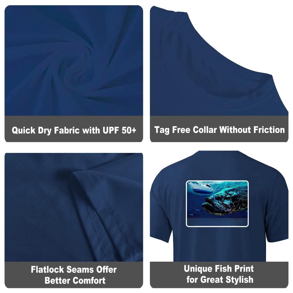 Pelagic blue Fishing shirt Uv protection/Outdoor Fishing Apparel Shirts Quick drying and breathable UPF 50+Man Clothing Tops