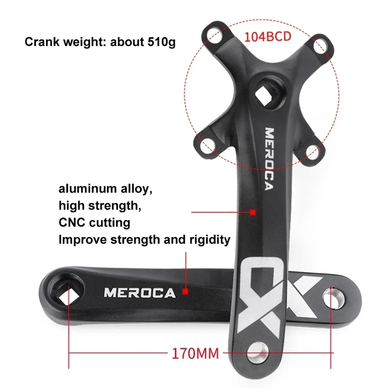 MEROCA CX Crankset Square Hole MTB Cranks 104bcd Aluminum Alloy Mountain Bike Square Crankset 170mm 32/34/36/38/40/42T