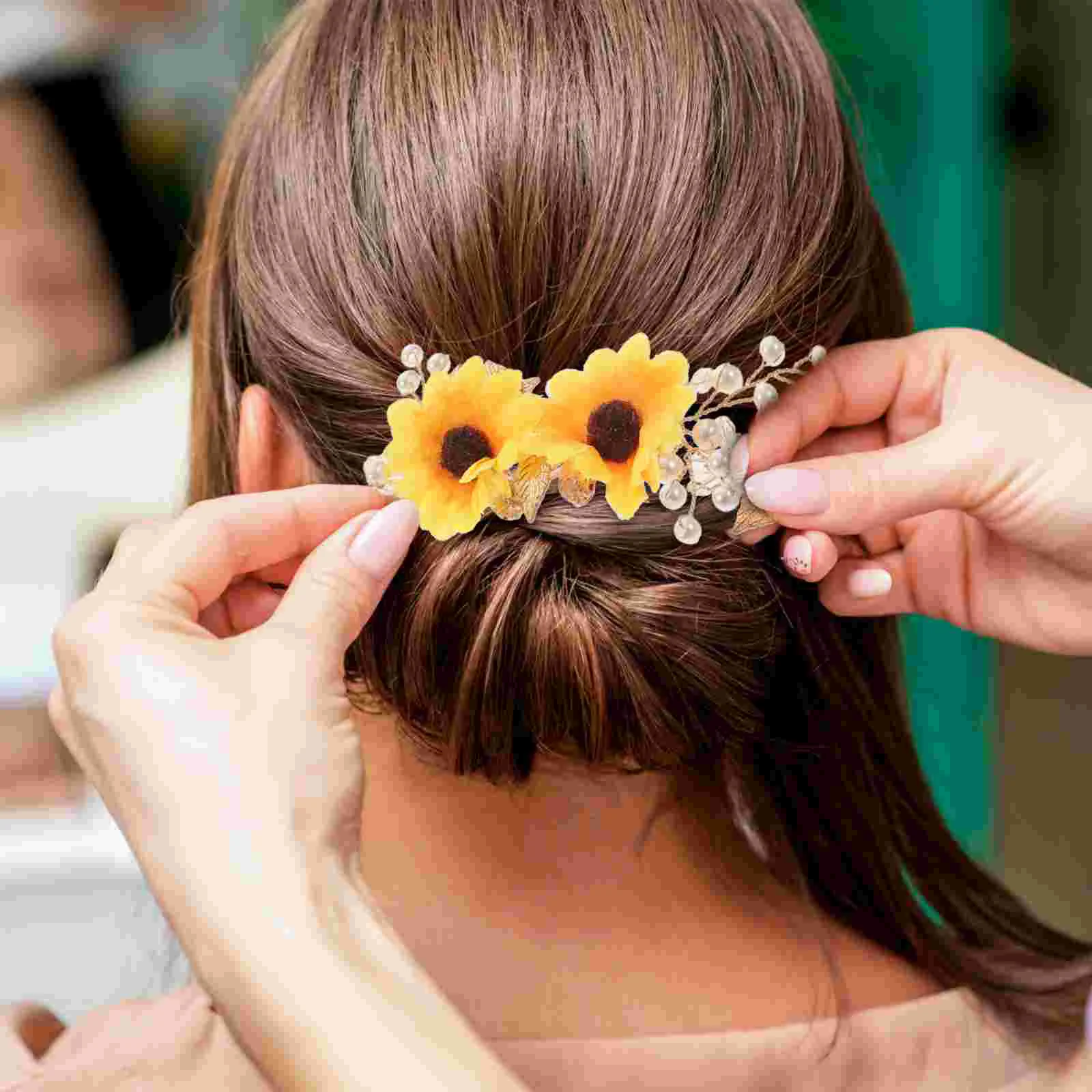 

Sun Flower Headband Sunflower Bride Decorative Tiara Women Hair Ties Wedding Creative Headdress Flowers Crystal for Bridal