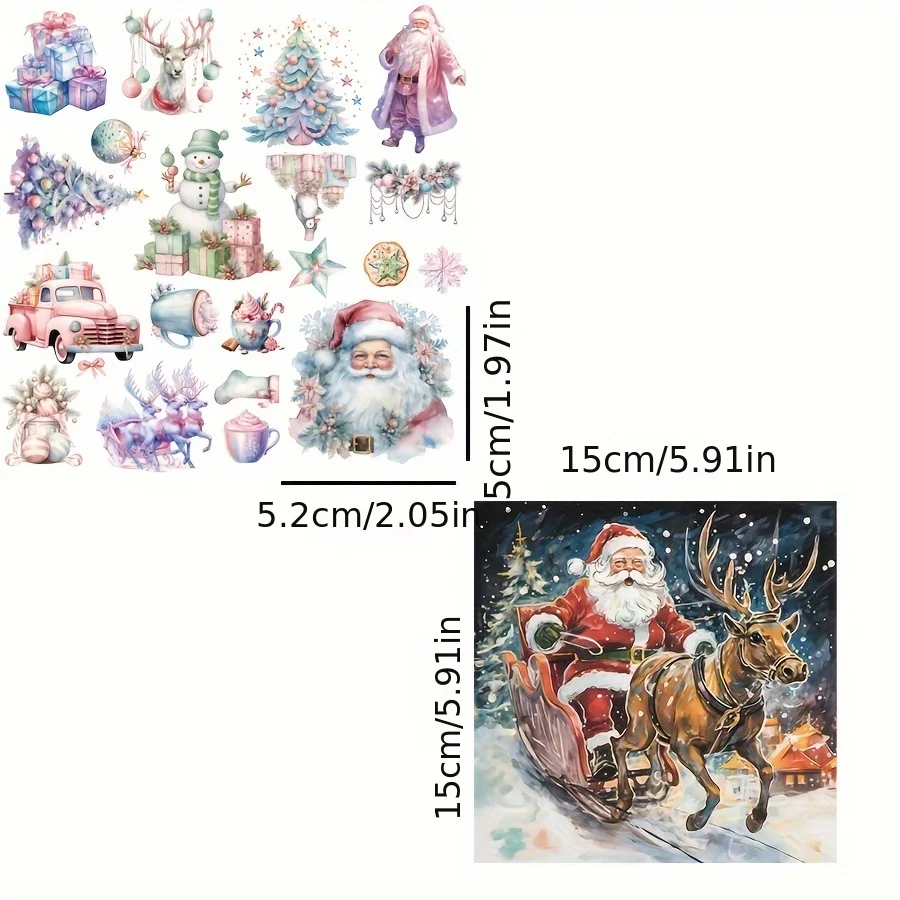 Background Paper and Sticker set Christmas with Snowman Santa Claus Patterns for Scrapbooking Paper Craft Junk 52pcs