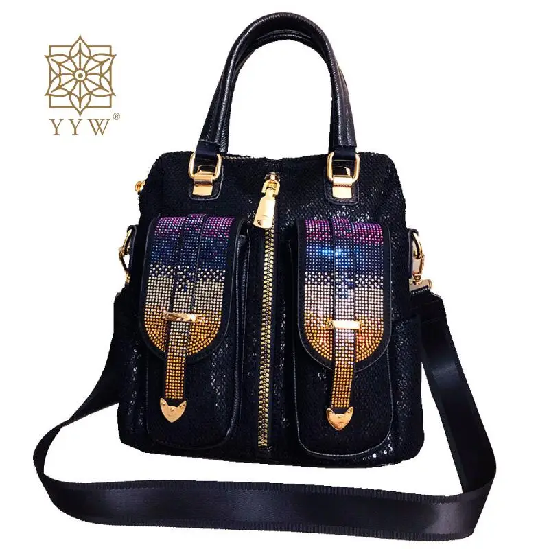 

Cowhide Sequin Women'S Backpack Bling Glitter Cowhide Backpack Purse For Women Large Capacity Women Brand Shoulder Handbags