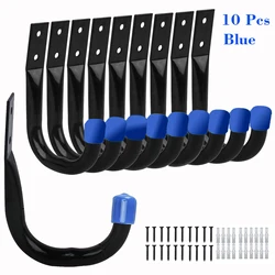 Heavy Duty Wall Mount Garage Storage Hooks - Pack of 6, Black (Blue - 10Pcs)