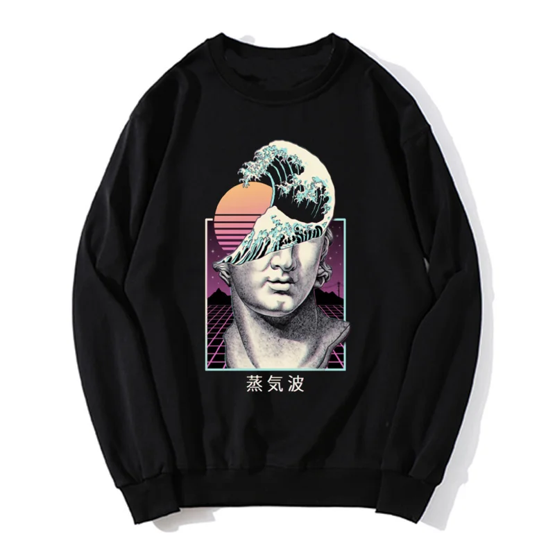 Vintage Vaporwave Hoodie Männer Synthwave Ästhetische Welle Hoodies Übergroßen Pullover Unisex Sweatshirt Streetwear