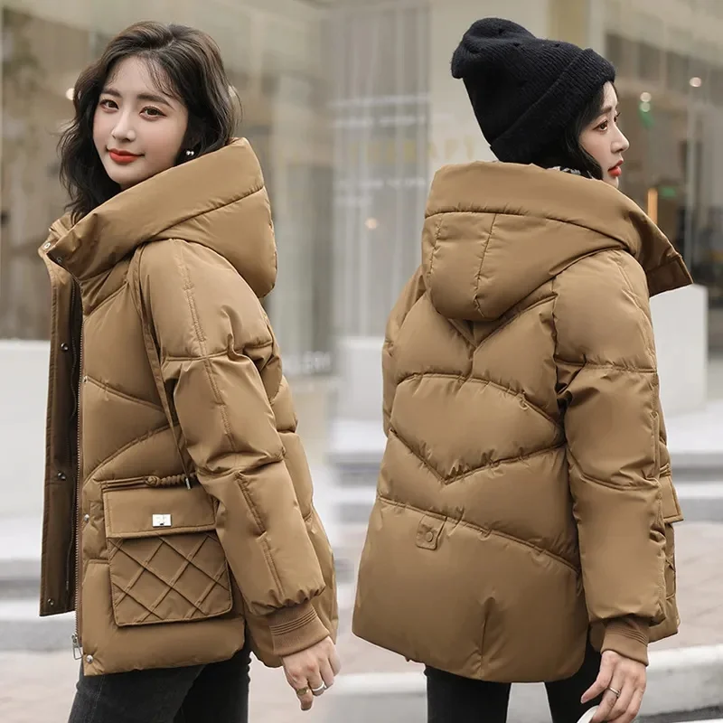 

Women Parka 2023 New Winter Jacket Thick Warm Puffer Coat Female Long Sleeve Hooded Loose Down Cotton Jackets Snow Wear Outwear