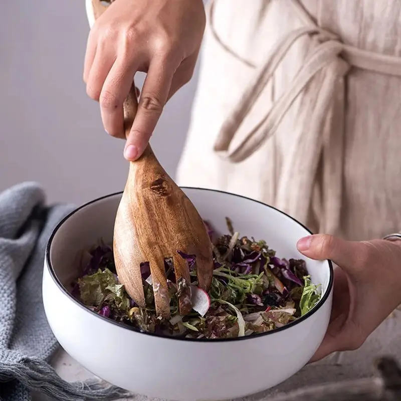 Wooden Spoon Wooden Cooking Spoon Wooden Spoon Set Large Salad Dinner Serving Spoons Server Wood Fork Spoon Cutlery Set Wooden Utensils Tableware
