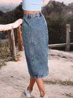 Benuynffy Sexy Streetwear Button Women Skirt Autumn Winter Elegant Denim Skirt Female High Waist Casual Bodycon Long Skirts - Image 3