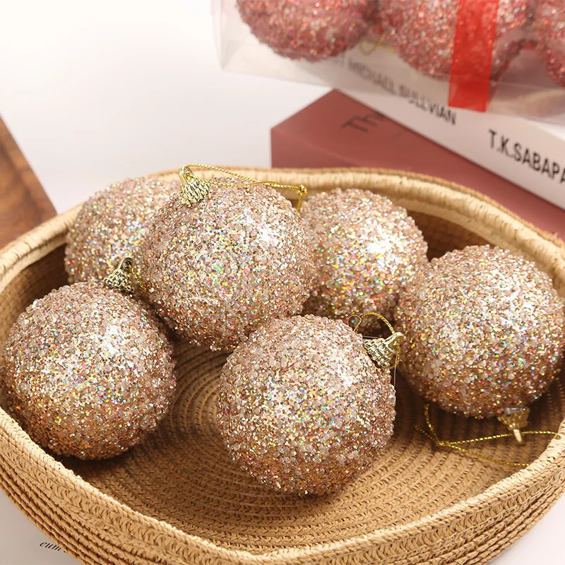 Champagne Gold Glitter Christmas Ornaments - Sparkling 6cm Ball Pendants