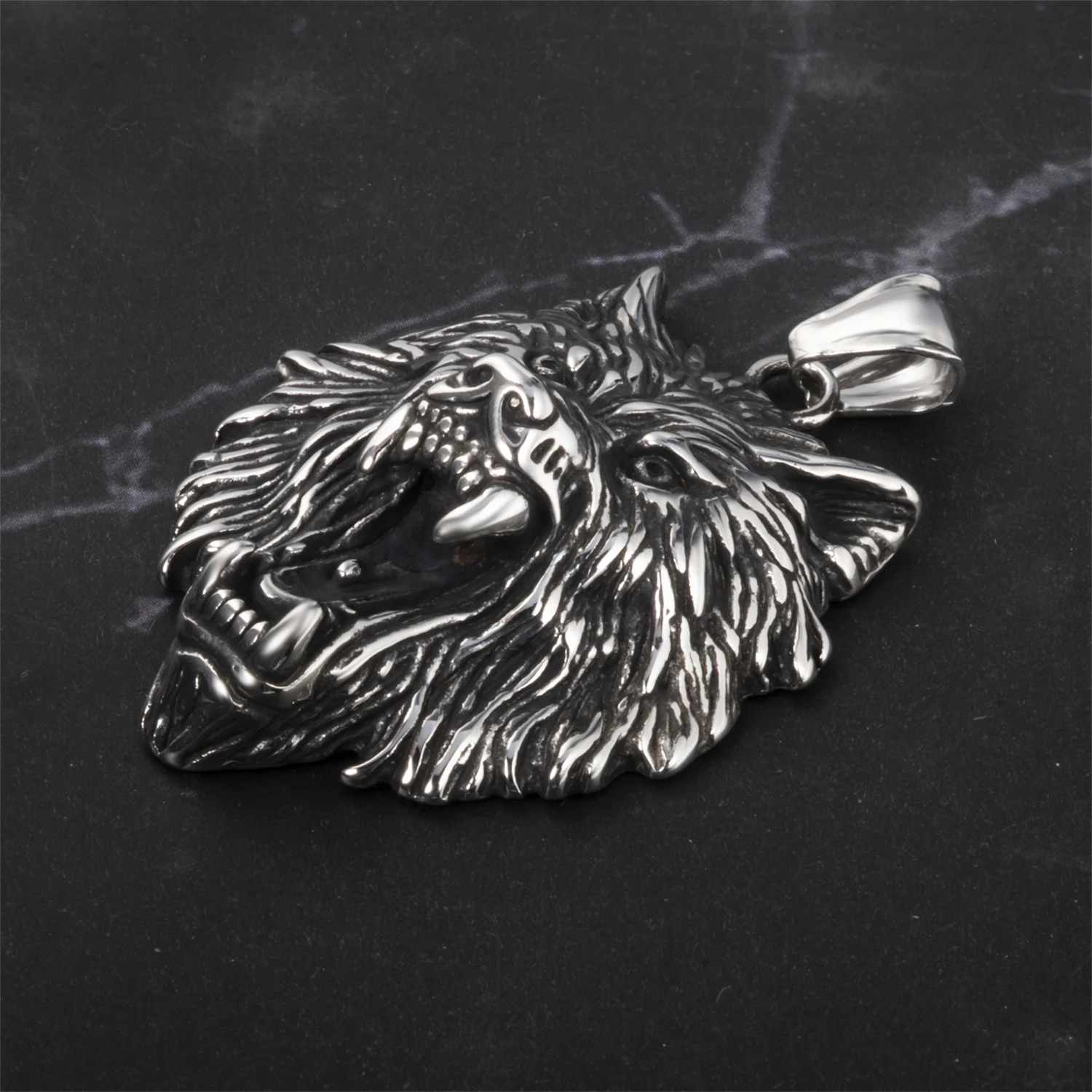 316L stainless steel Viking Wolf Head Pendant Necklace Classic Animal Punk Vintage jewelry
