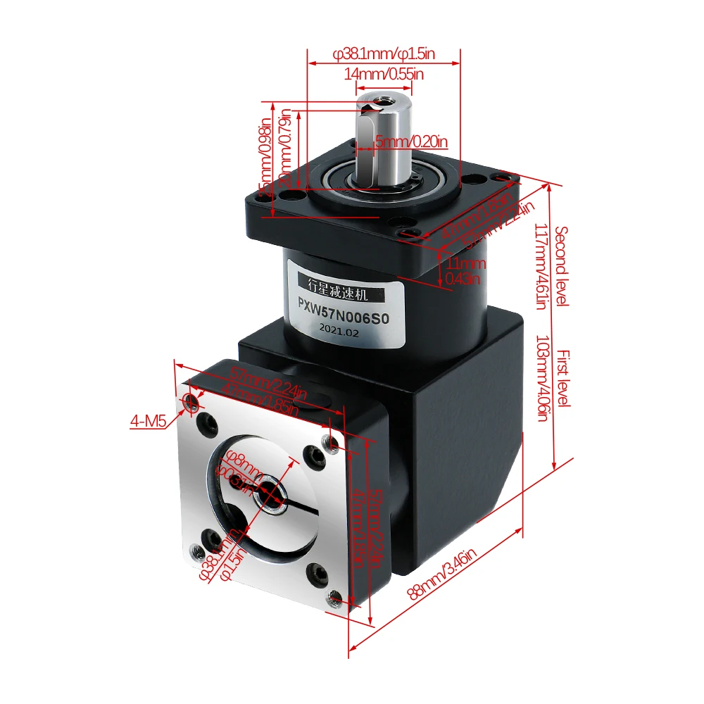 Nema23 PXW57 Right Angle Planetary Reducer Ratio 3/4/5/10/20/24/36/40/60/64 for CNC Stepper Servo Motor planetary reducer
