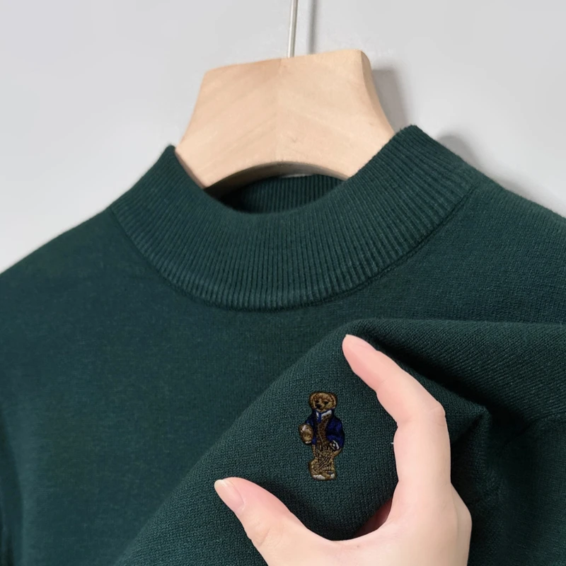 Heiße Verkäufe Marke Luxus männer Stricken Pullover Mock Neck Bär Stickerei Verdicken Pullover Herbst Winter Weiche Warme Business männer tragen – Detail 22