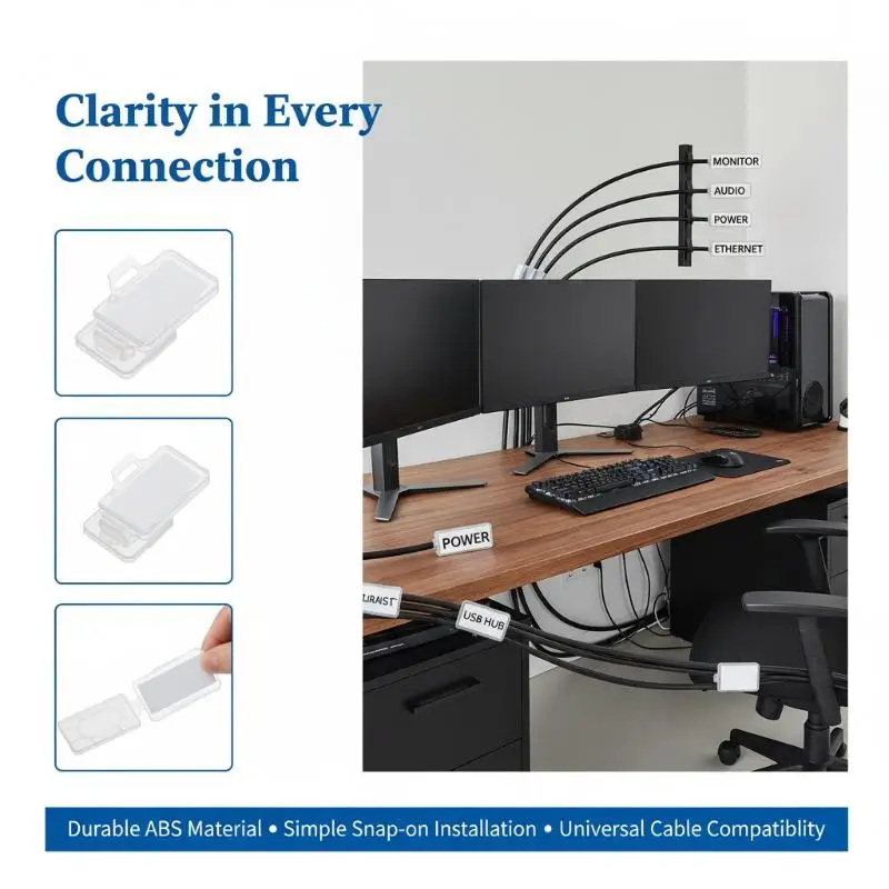 새로운 100pcs 케이블 라벨 태그 상자 투명 플라스틱 케이블 타이 마커 와이어 사인 이름 홀더 디스플레이 식별 씰 케이스