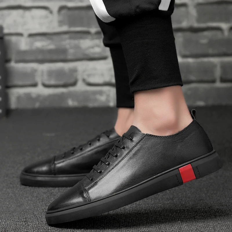 

Genuine Leather Italian Men's Casual Shoes Classic Lace Up Designer Sneakers Breathable Skateboard Shoes Sports Tenis Men Shoes