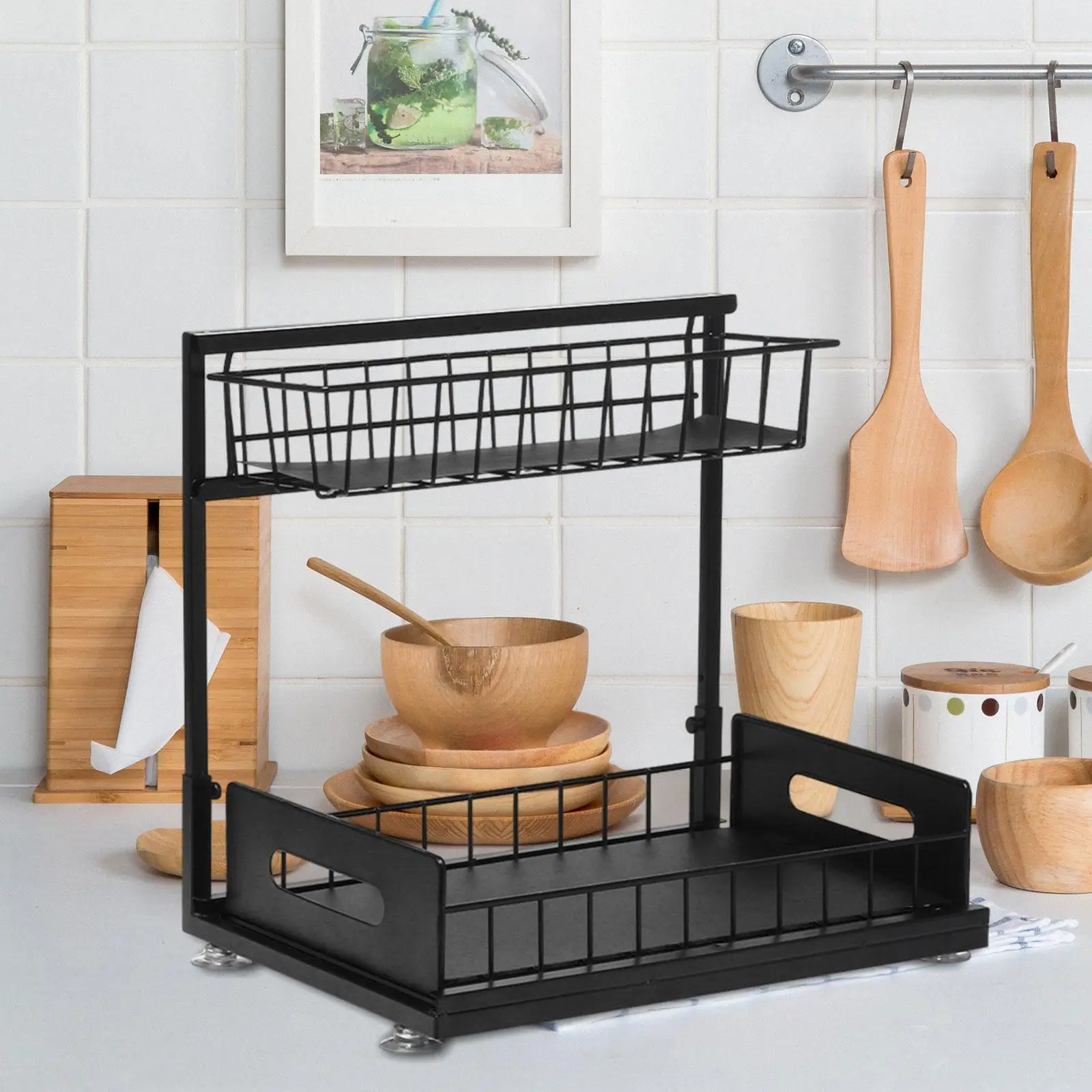 

Under Sink Organizers 2 Tier Towel Holder Multifunction Dish Cloth Hanger Utensil Storage Holder Kitchen Sink Organizer Drain