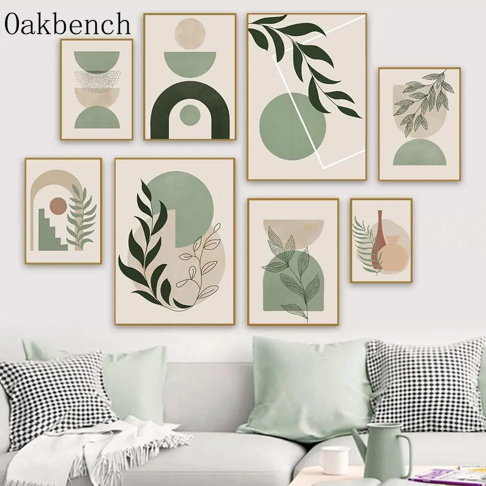 

Boho Wall Art Abstract Canvas Poster Leaf Print Pictures Geometry Art Prints Minimalist Wall Poster Nordic Posters Home Decor