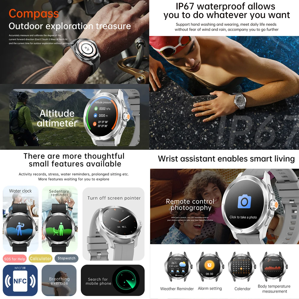 New smartwatch outdoor sports compass GPS positioning system Bluetooth call heart rate weather waterproof smartwatch 2026 NEW