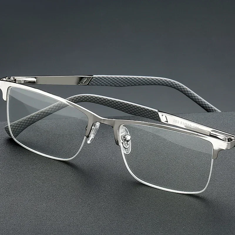 Men's Half-Frame Blue Light Blocking Reading Glasses with Metal Frame