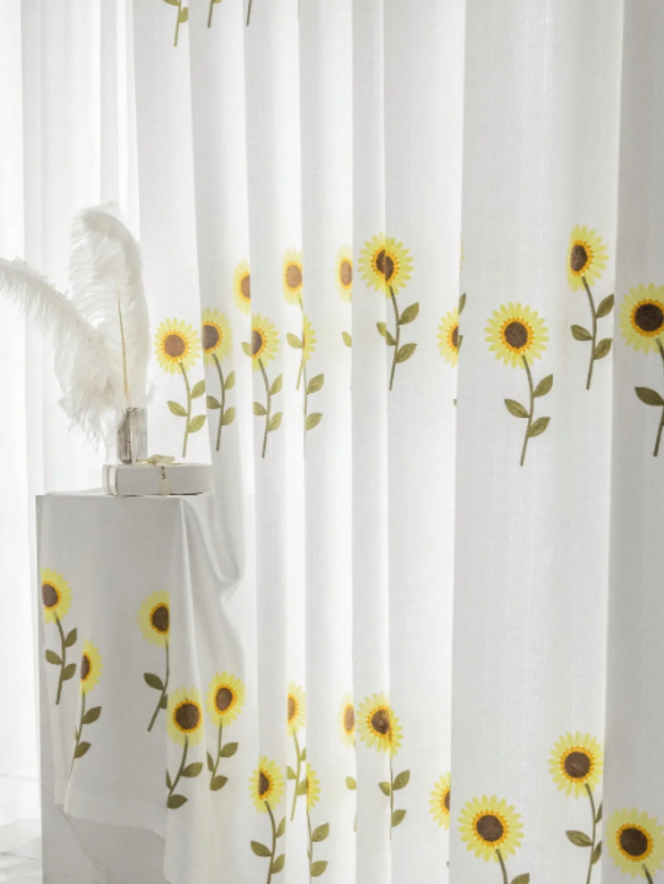 Korean Garden Sunflower Curtains Thicken Ins Embroidered White Sheer Curtain for Living Room Balcony Room Curtains Finished 6