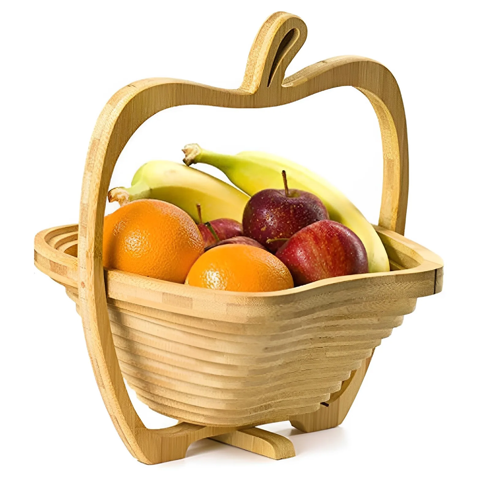 GIEMZA Foldable Fruit Basket for Kitchen Counter Banboo Display Fruit Holder Frutero and Vegetable Basket Countertop Organizer