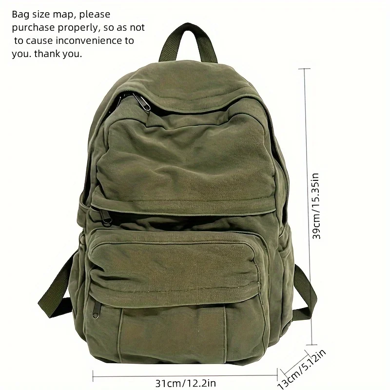 Vintage Simple Backpacks Large Capacity Canvas Schoolbag Multiple Pockets Travel Backpacks Unisex