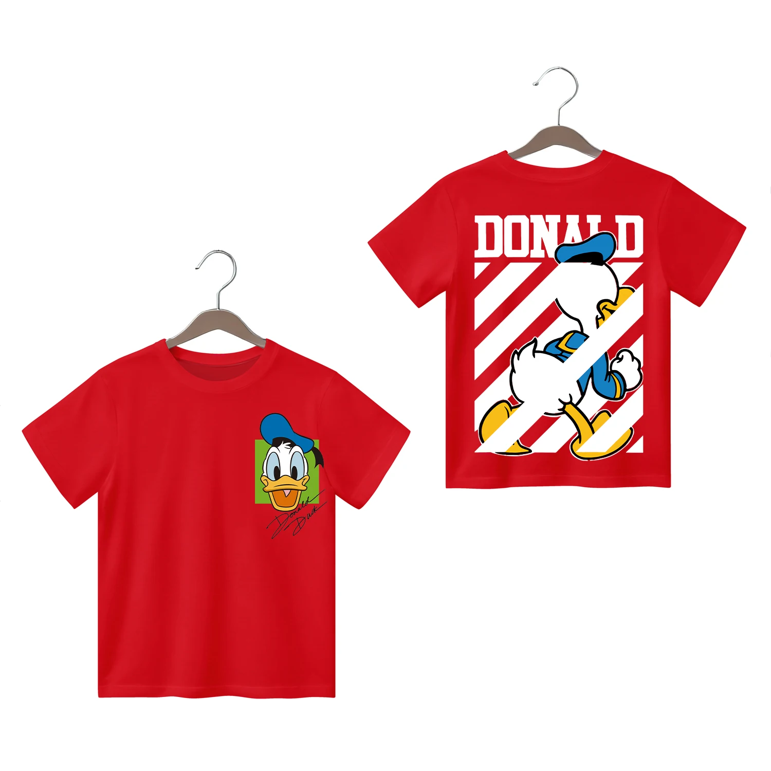 Donald Duck Stitch Double-sided Printing 100% Cotton Tops Children's -shir T Shirt Top Clothes for Children 2024 Kids Clothes 3