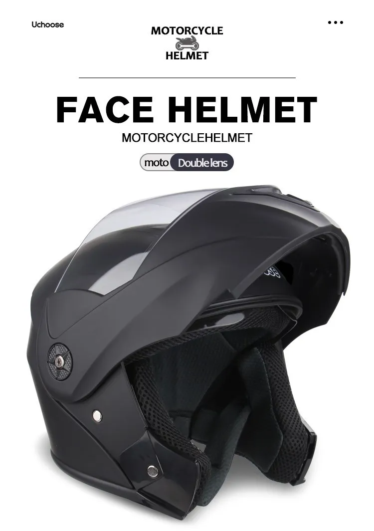 Uchoose Unisex Motorcycle Helmet DOT Certification Double Lens Cross Section Helmet Safety Modular Flip Helm Helmet With Visor